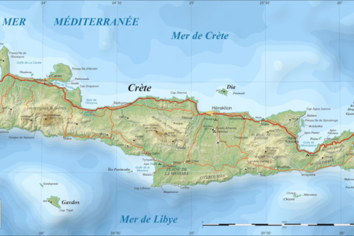 Cartographie de la Crète, l'une des plus grandes îles de Méditerranée