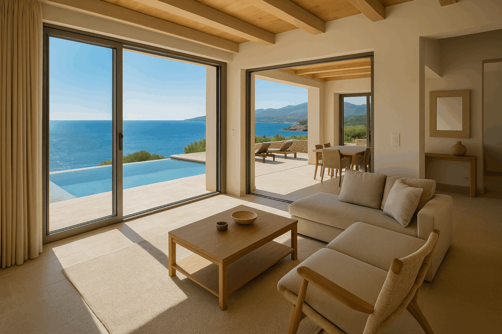 Ménage professionnel d’une villa de luxe en Crète avant la saison estivale.