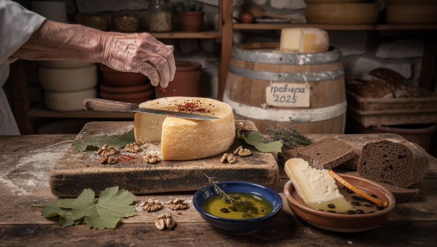 Pains et tourtes traditionnels crétois cuits au feu de bois, avec une croûte dorée et épaisse – spécialité culinaire méditerranéenne.